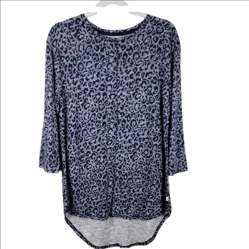 Kookaburra By Ugg Blue Leopard Print Scoop Neck Long Sleeve Pullover Tunic Top
